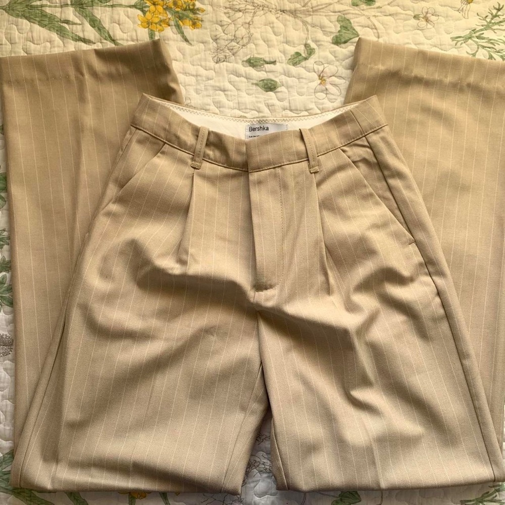 Bershka Cream Striped Pants